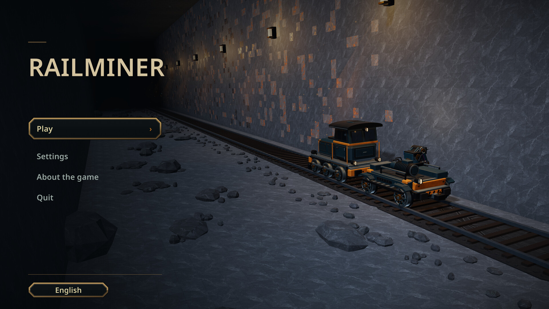 Railminer official menu scene showing the drilling train