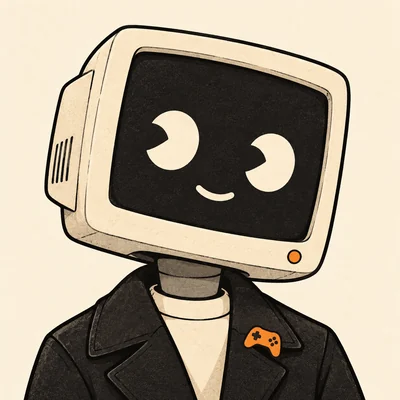 AIM's illustrated avatar: an ivory monitor-headed editor with an orange gamepad pin
